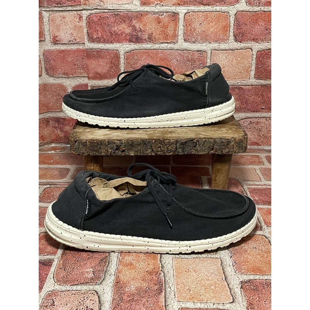 Hey Dude Wendy L Black Canvas Lace Up Loafers Womens Size 11 Speckled Sole